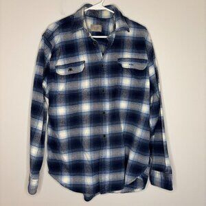 JACHS Men's Flannel Long Sleeve Button Up Shirt Blue White Gray Plaid Pockets